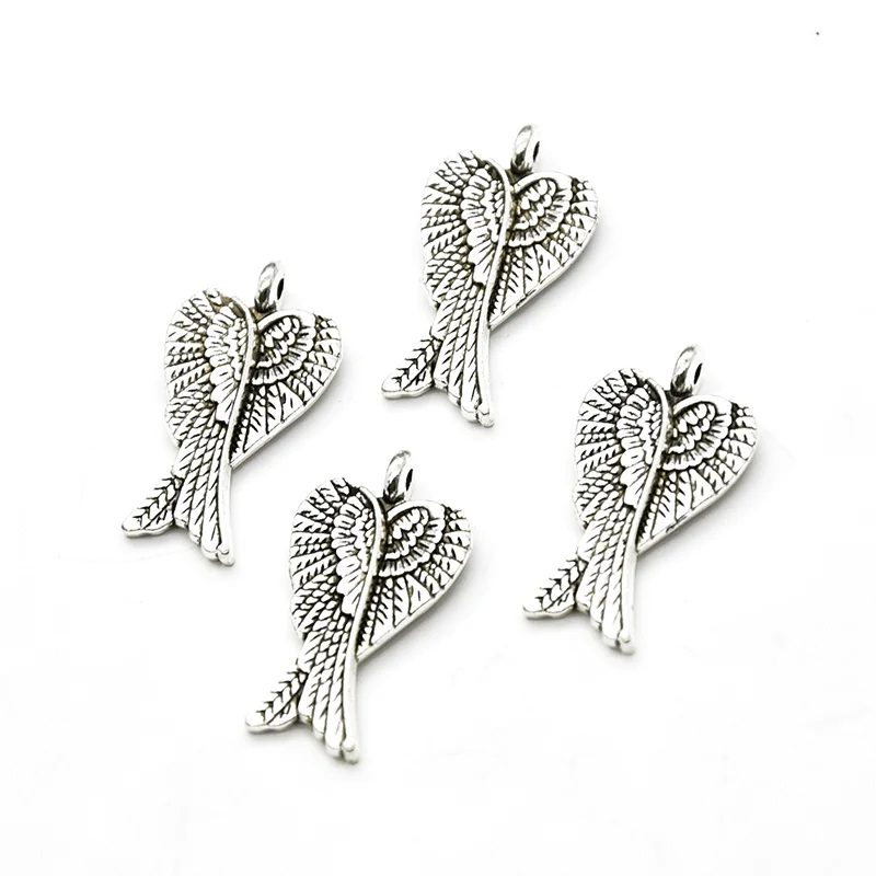 10pcs Wholesale Antique Silver Angel Wings Charms Zinc Alloy Metal Pendants For DIY Handmade Jewelry Accessories Making 27*15mm | Украшения