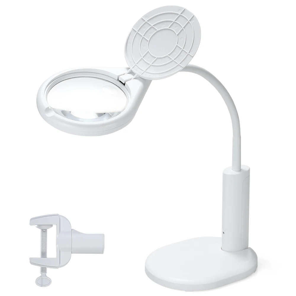 

Dimmable LED Desk Type Magnifier Desk Lamp 2-in-1 Clip-on 2.3X/6X for Reading Crafts Machinery Carving Hobbies Repair Workbench
