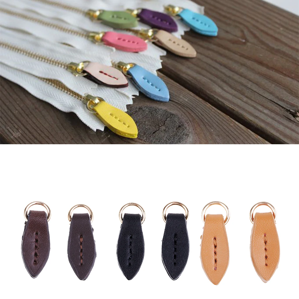 2Pcs Leaf Shaped Leather Zip Tags Zipper Pulls Zipper Extension Zip Slider Replacement Fixers Puller Slider Jacket Backpack