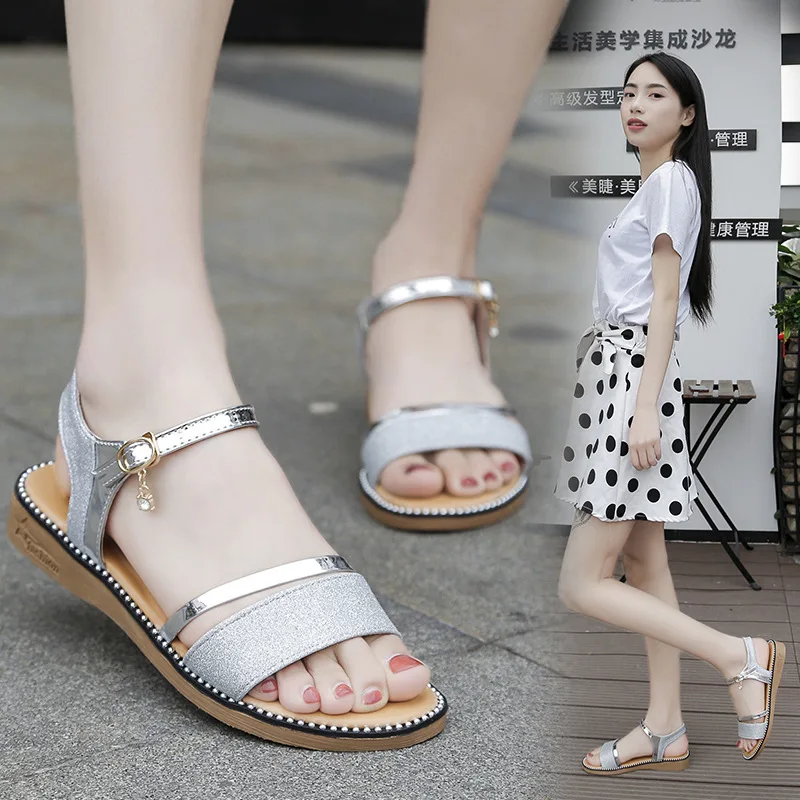

Sandals women's summer new one-word buckle belt hundred Korean version of women's shoes soft-soled flat sandals
