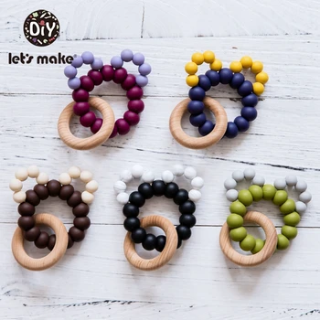 

Let's Make 10pcs Beech Wooden Mickey Mouse Cartoon Teether Beads DIY Silicone Teething Beads Baby Toys Bracelet For Baby Rattle
