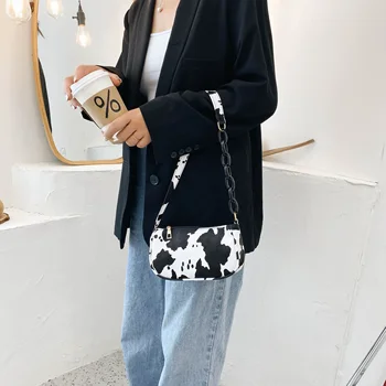 

Fashion Women's Small Bag Luxury Brand Milk Cow Print Female Messenger Shoulder Bag Women Leather Handbags Dropship