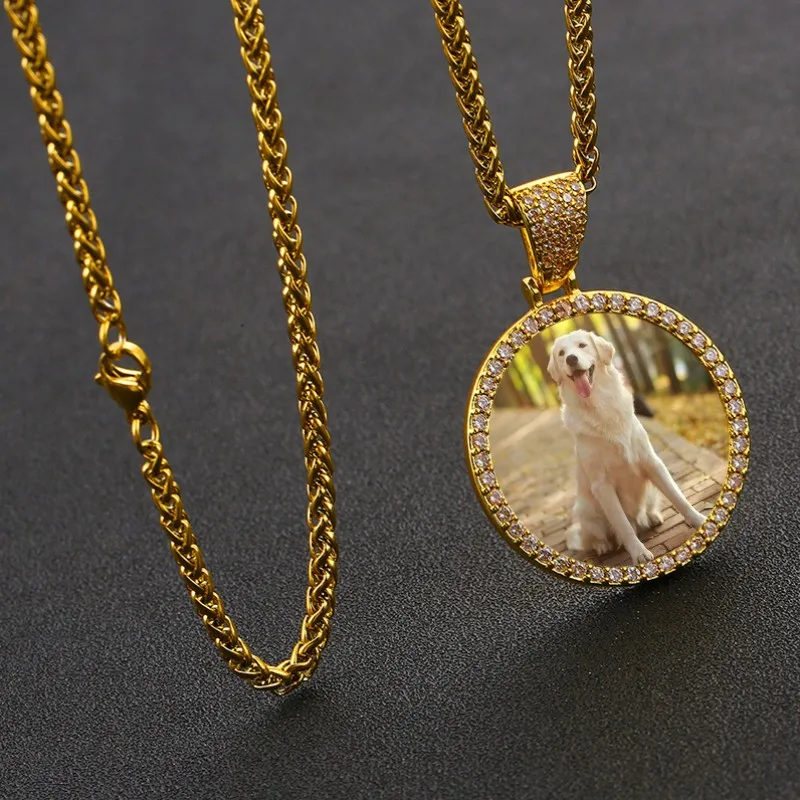 Personalized Custom Photo Necklace Cubic Zircon Medallions Pendant Necklaces Family Friends Pets Good Time Memorial Jewelry Gift