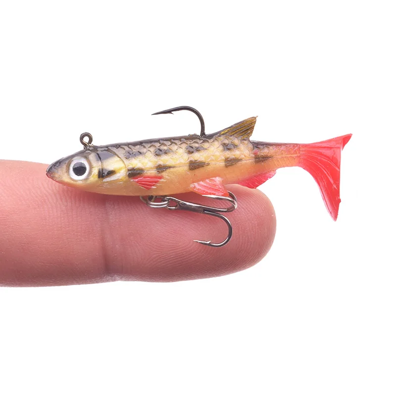 1PCS Small T Tail Soft Bait 50mm 3.5g Jig Head Silicone Swimbaits Artificial Bionics Fishing Lure Wobblers for Shad Bass Pike