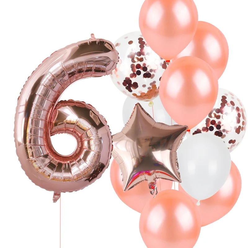thumbnail image 1 of 12 piezas de globos para fiesta de primer cumpleaños de niña y niño, globos con números rosas, decoración de cumpleaños para niños de 1, 2, 3, 4, 5, 6, 7, 8 y 9 años, suministros para fiestas, 1 of 5