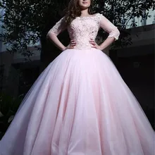 Crockoonboo кружевной рукав до локтя аппликации розовые платья Quinceanera с кружевной аппликацией, для выпускного вечера вечерние платья милое до 16 лет платье