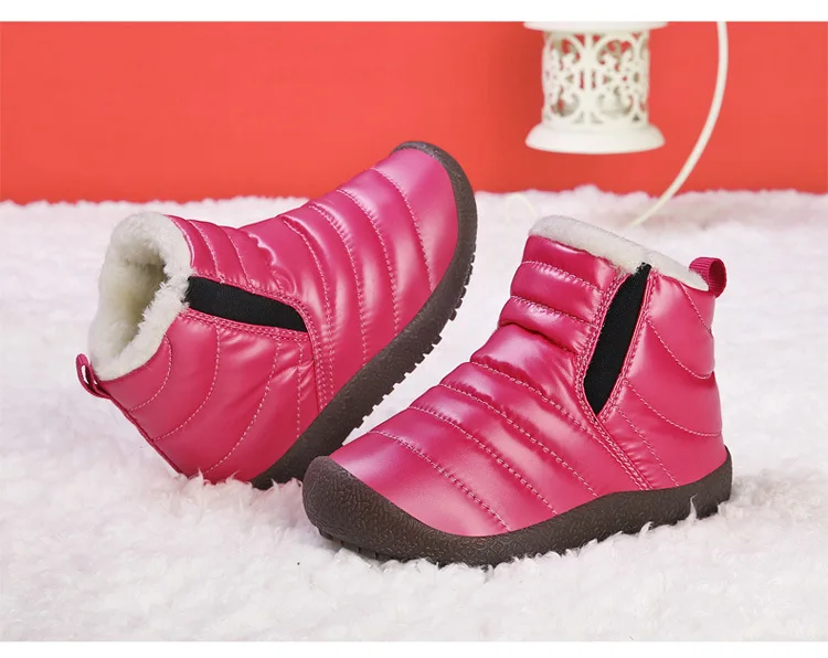 Детские зимние сапоги зимние теплые бархатные водонепроницаемые короткие ботинки без шнуровки для мальчиков и девочек Нескользящая