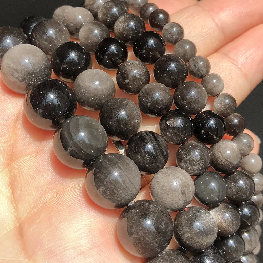 Natural Stone Genuine Black Flash Obsidian Beads Loose Spacer For Jewelry Making DIY Bracelet Necklace 6/8/10/12mm 15Inch | Украшения и