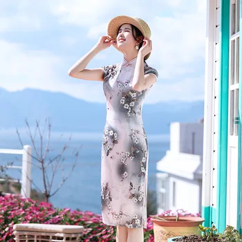 

Elegant Lady Plus Size 3XL Novelty Short Chinese Formal Dress Chinese Style Women Mandarin Collar Qipao Vintage Rayon Cheongsam