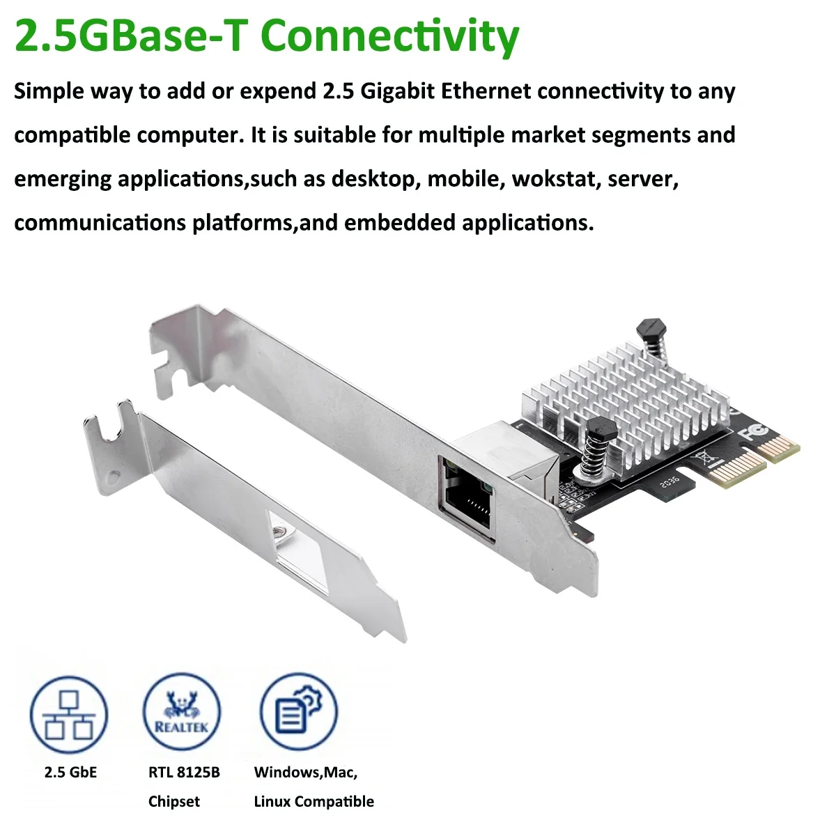 IOCREST 2.5GBase-T Gigabit Network Adapter with 1 Port 2500Mbps PCIe 2.5gb Ethernet Card RJ45 LAN Controller Card network adapter