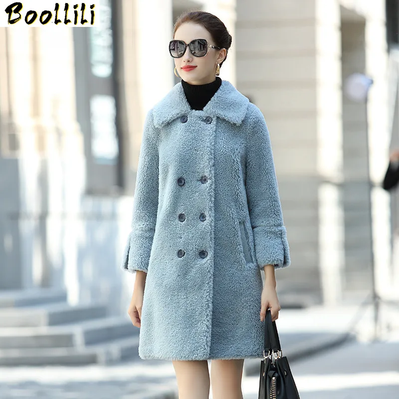 

Boollili 100% Wool Fur Coat Female Sheep Shearling Fur Long Coats Winter Jacket Women Korean Pink Jackets Suede Lining