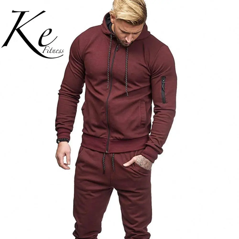 

KE328 autumn and winter new European and American trendy men's sports suit arm zipper fitness leisure tracksuit men Sportset
