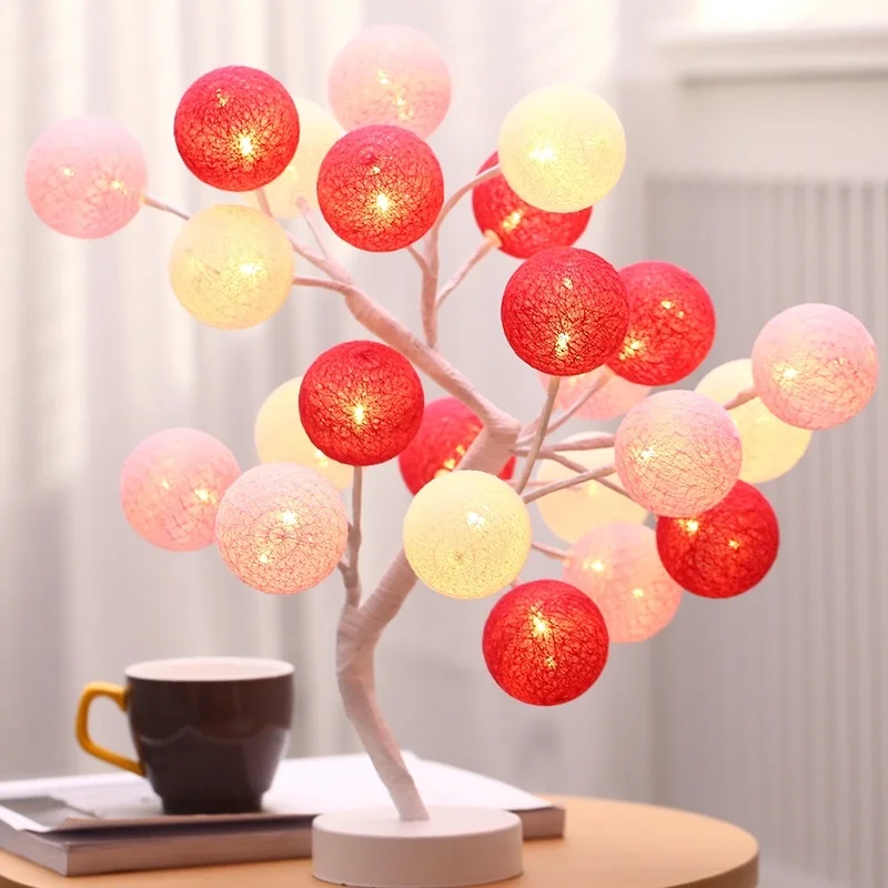 

LED Tree Table Desktop Cotton Lamp USB Charging Round Ball Decoration Night Light Bedroom christmas decorations home outdoor