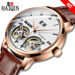 HAIQIN для мужчин часы Механические Роскошные деловые часы матовый Tourbillon 50 м водостойкий мужской наручные часы Reloj Mecanico мужские часы