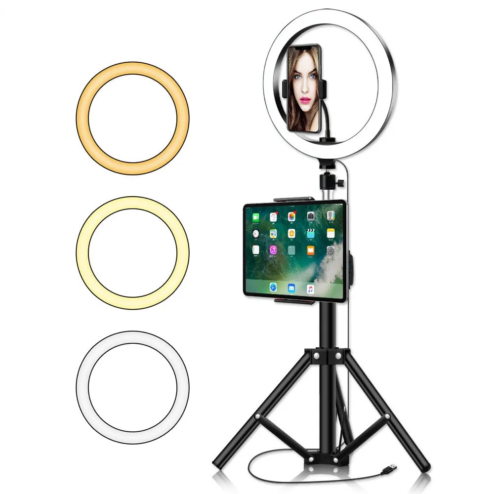 

Photo Studio Selfie LED Ring Light with Mobile Phone Holder Tripods for Youtube Live Stream Makeup Live Mobile Holder Tripods