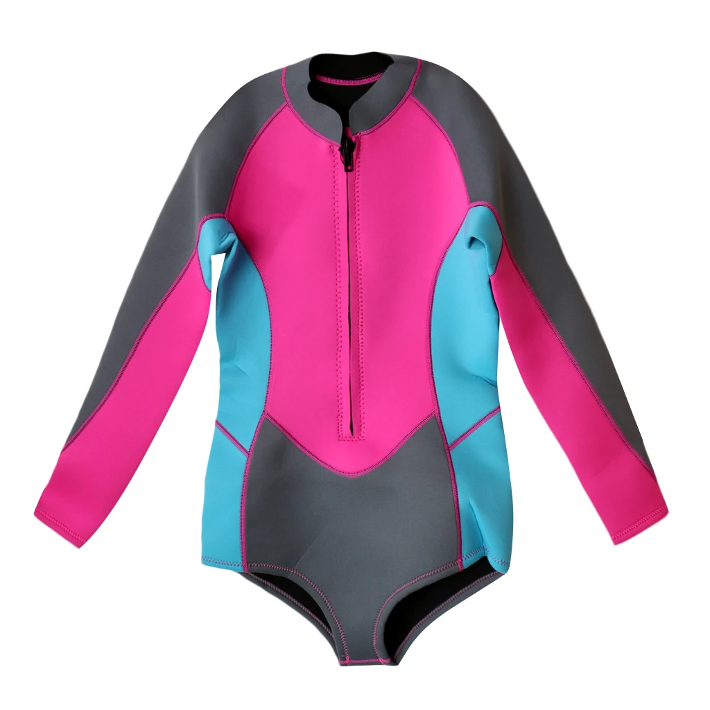 Women 3mm Neoprene Surfing Wetsuit 1-Piece Swimsuit Long Sleeves With Zipper Bikini Style Wetsuit