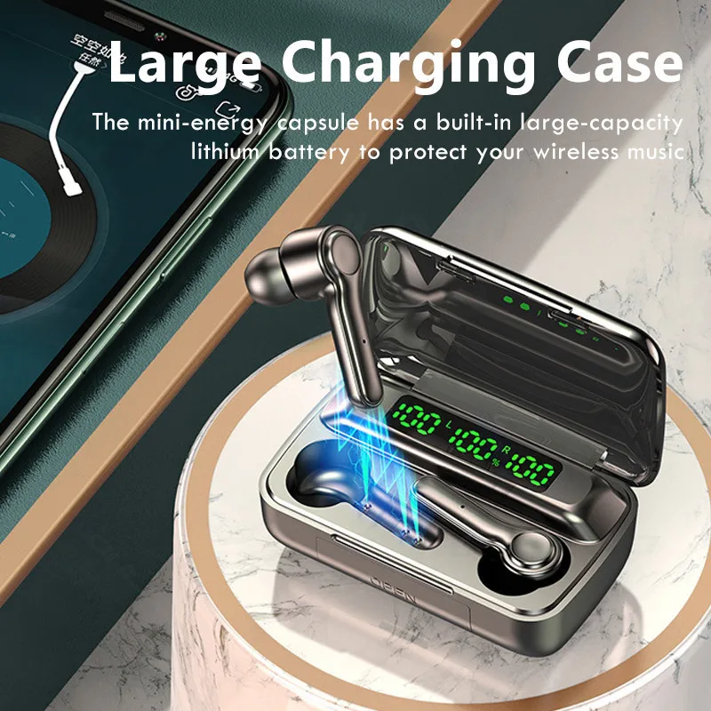 Wireless Bluetooth 5.1 TWS Earphones 2000mAh Waterproof Sports Headphone HiFi 9D Bass Stereo Headphones with Microphones