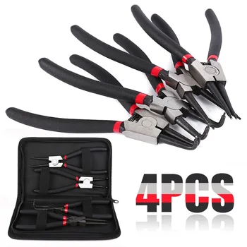 

4pcs 7" Heavy Duty Circlip Pliers Kit Outside Inside 180mm Right Angled Beak Portable Multifunctional Snap Ring Circlip Pliers