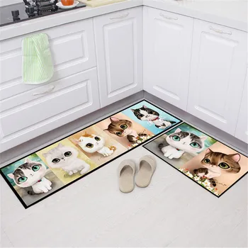 

3D Lovely Cat Kitchen Rug Carpet Anti-slip Flannel Entrance Indoor Floormat Decor Bedside Area Rug Fashion Bath Corridor Mat