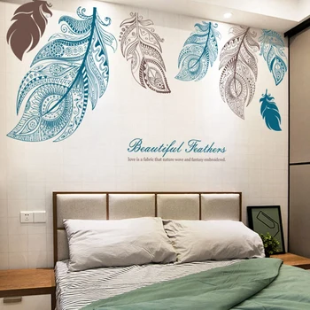 

Large Feather Living Room Tv Background Wall Sticker Bedroom Bedside Art Decoration Art Ornament Wallpaper Sticker