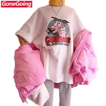 

GoneGoing 2020 New Fashion Street Style Cartoon Print Short Sleeve T shirts O Neck Loose kwaii white Tshirt 031414