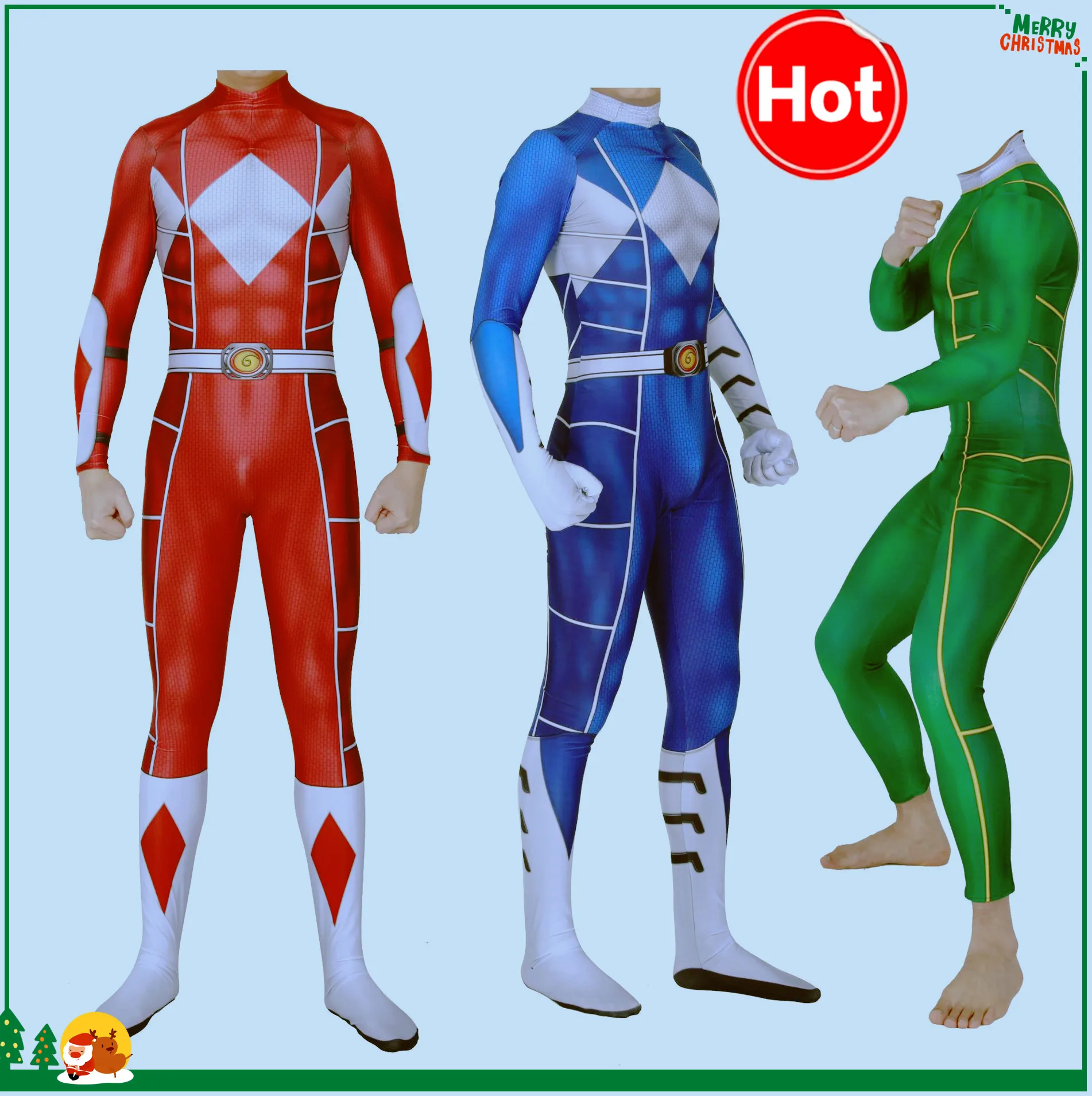 

Hot 3D Print Anime costume Kyoryu Sentai Zyuranger Ranger Cosplay Costume Red / Blue / Green Rangers Bodysuit Zentai Suit