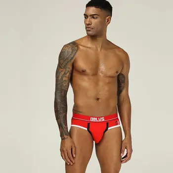 

Men's Low Waist Red Panties Letter Print Patchwork Briefs Mesh Stretch Brief Underwearest