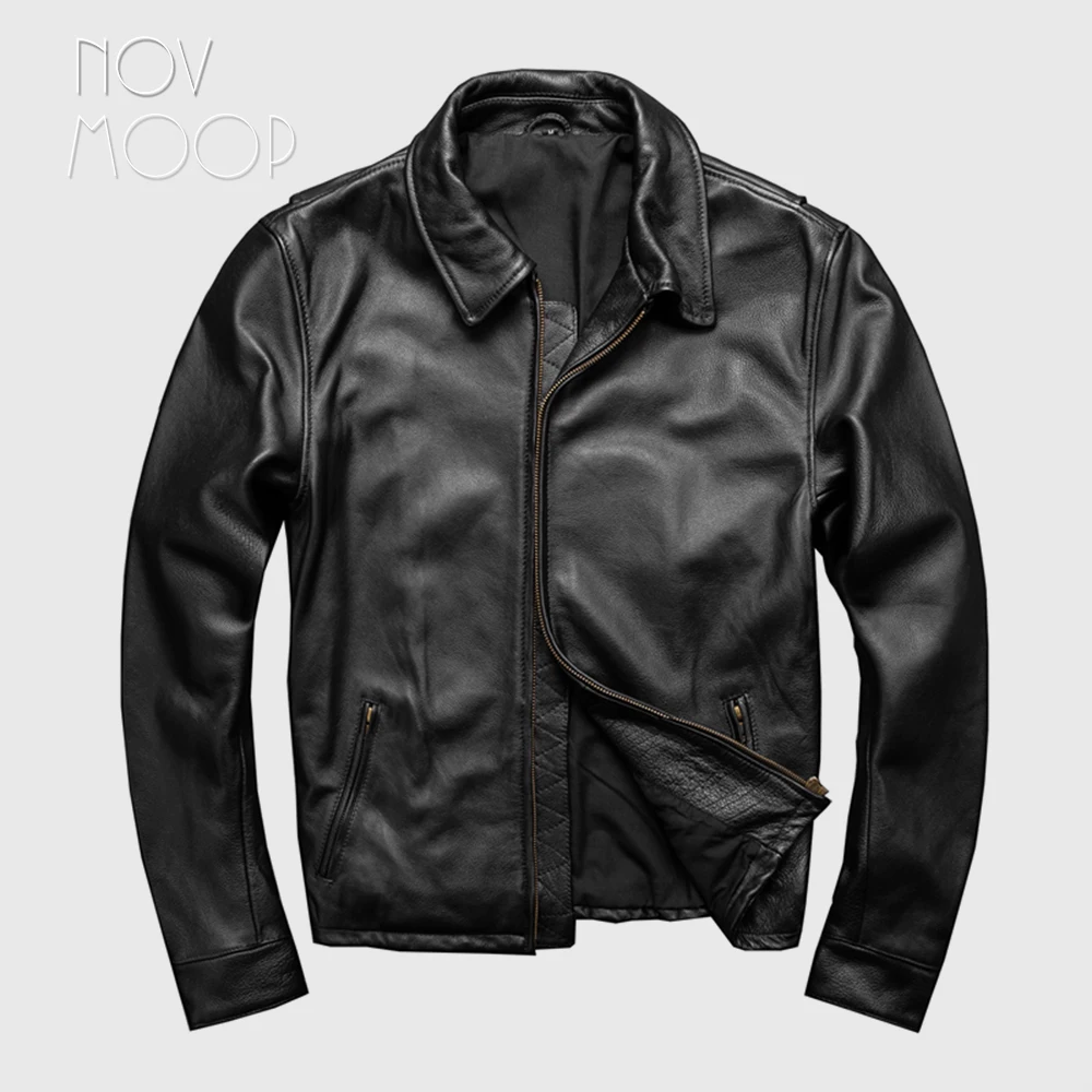 Novmoop итальянская винтажная Повседневная Стильная черная кофейная коровья кожа, мужская куртка на молнии, куртка с карманами cuir homme manteau LT2868