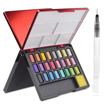

FABER-CASTELL Professional Glitter 24 Pearl Color Metallic Solid Watercolor Paint Set Box with a Water Brush pen Hand Painted