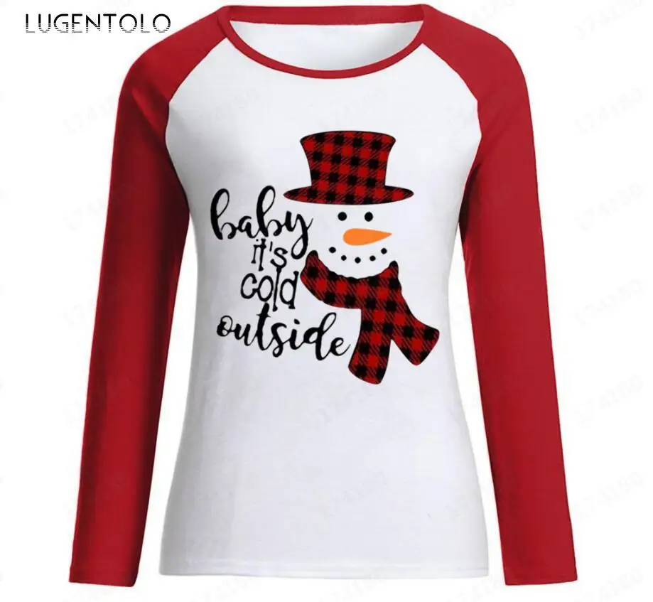Lugentolo, женская футболка, длинный рукав, Рождественский топ размера плюс 5XL, свободный круглый вырез, принт, свободный, Повседневный, дерево, топы, модные футболки