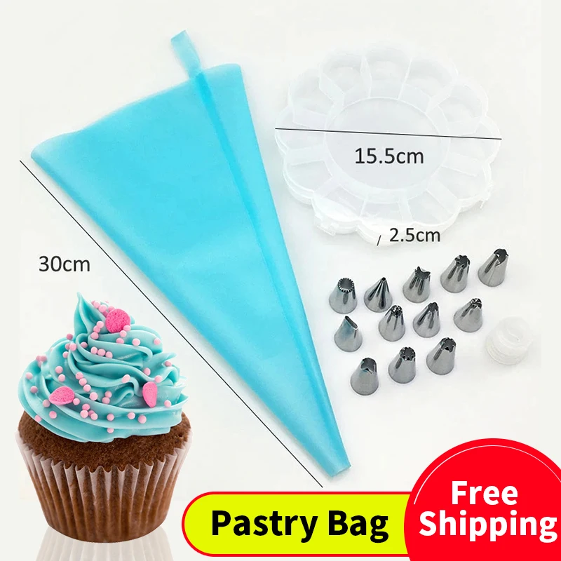 14 Pçs/set Bolo de Silicone Saco De Confeitar Dicas de Cozinha DIY Ferramentas de Decoração Do Bolo Reutilizável Confeiteiro Piping Creme Pastelaria Sacos + 12 Conjunto Bocal
