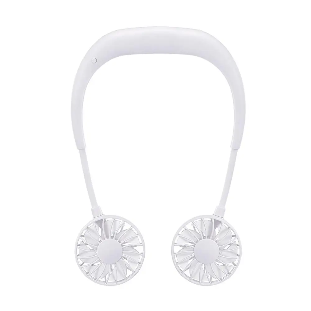 Белый Hands-free Шея группа Hands-Free Висячие USB Перезаряжаемый двойной вентилятор мини воздушный охладитель летний портативный - Цвет: Белый