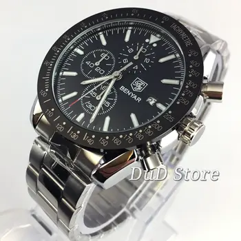 

BENYAR 2019 Mens Watches Business Stainless steel strap Quartz Watch black dial Casual Waterproof Male Wristwatch