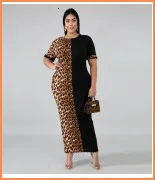 Летние платья размера плюс 4xl Макси женские с коротким рукавом Леопардовый принт пэтчворк платье сексуальные Клубные вечерние длинные платья