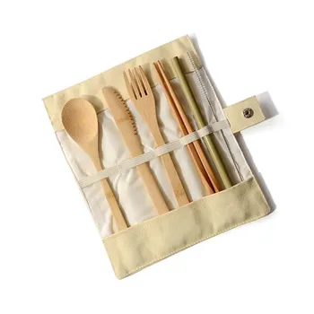

6Pcs/Pack Japanese Wooden Cutlery Set Bamboo Cutlery Straw Cutlery Set With Cloth Bag Kitchen Cooking Tools New High Quality