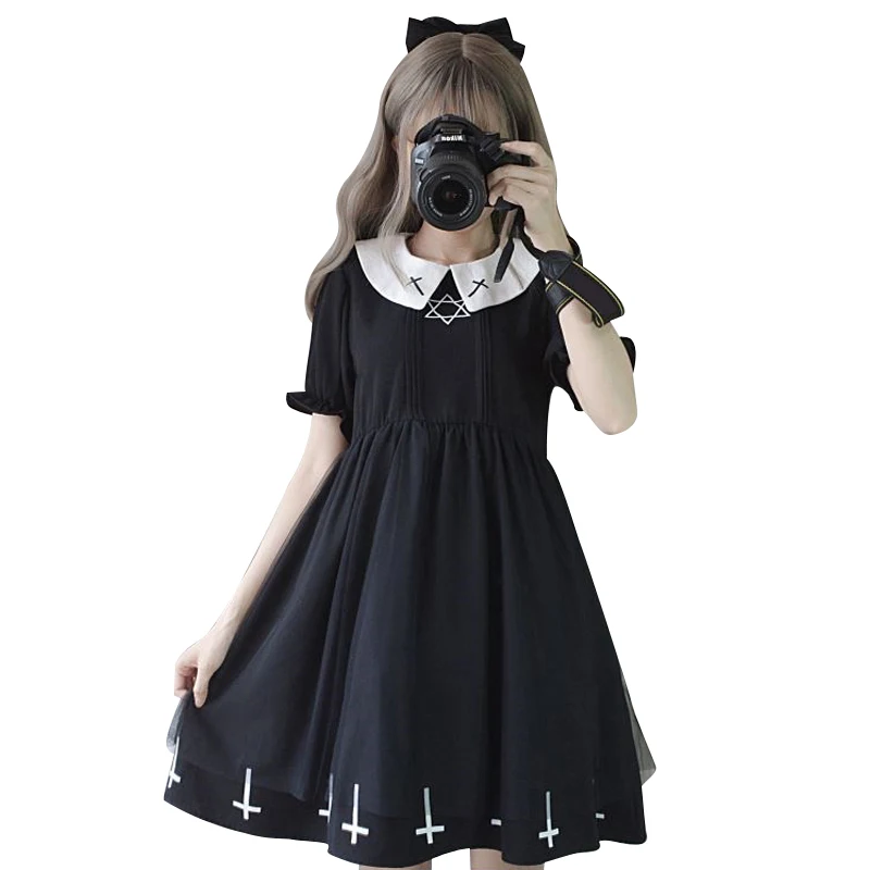 

Dress Women Autumn Lolita Gothic Harajuku Vestidos Sexy Dress Halloween Sister Style Cross Cosplay Star Tulle Dresses Streetwear