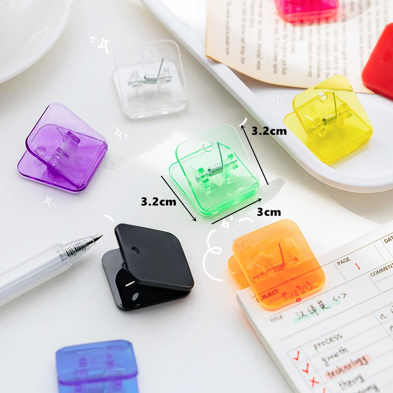 Paper Clips Mini Bookmark 5pcs Candy Mini Square Clips Transparent & Solid Color Page Holder Paper Clip for Memo File Magazine Household A6794