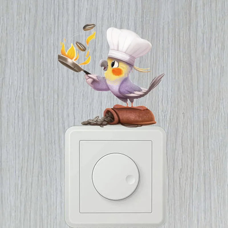YOJA крутой цветной попугай для приготовления пищи креативный переключатель на стену с наклейками для спальни индивидуальный Декор 10SS0097