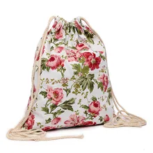 Женский рюкзак на шнурке для девочек с цветочным принтом, Холщовая Сумка для хранения на шнурке, Спортивная пляжная сумка, рюкзак для путешествий на открытом воздухе, карманная сумка
