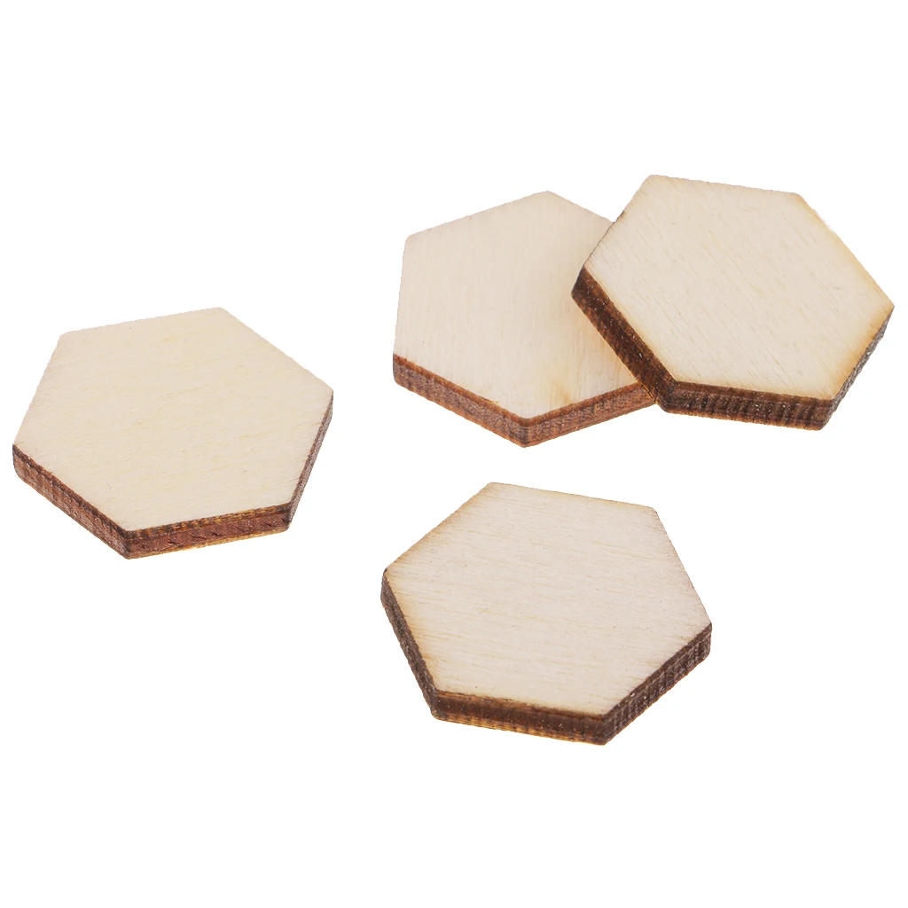 54pc 1.8x1.8cm Wood Hexagon Crafts Cutout Shape Unfinished Wood Mosaic Tile