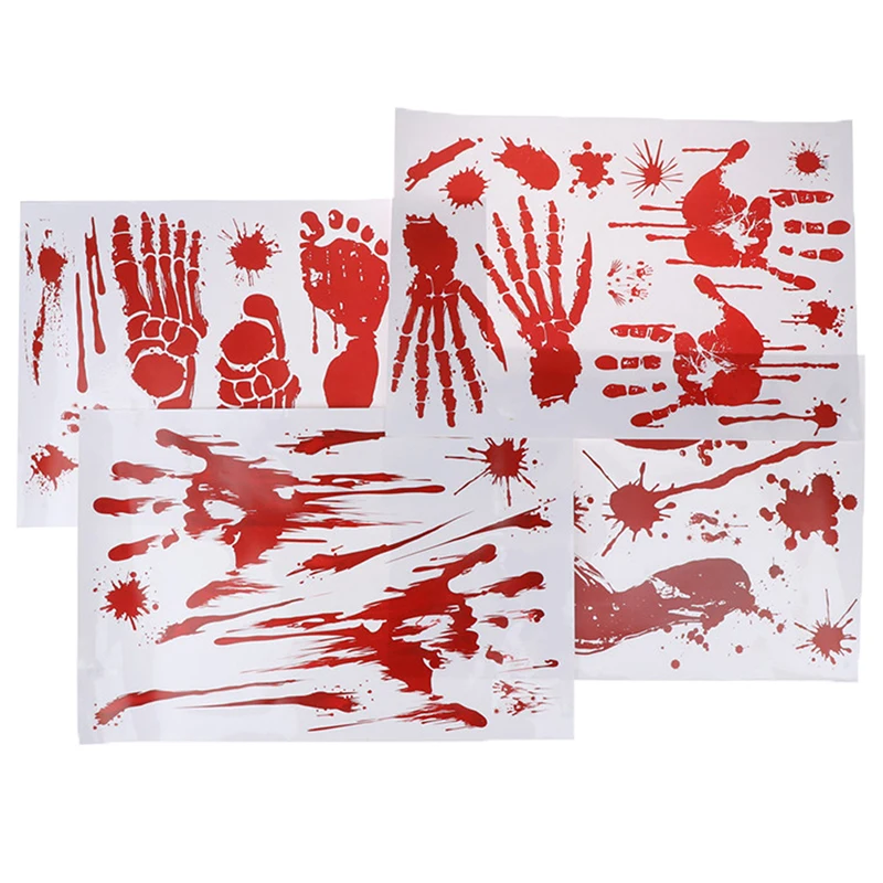 1pcs 3D Halloween wall stickers DIY reusable self-adhesive blood handprint footprint