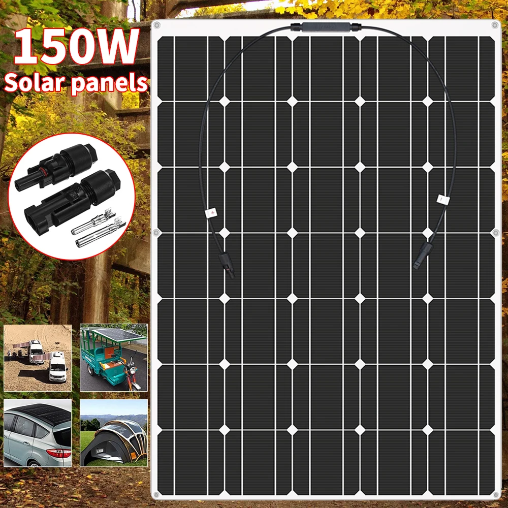 

Solar Panel 150W 18V Semi-flexible Monocrystalline Solar Cell DIY Module MC4 Cable Outdoor Connector Battery Charger Waterproof