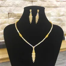 Dazz элегантный невесты кисточкой кулон ожерелье серьги Золотой роскошный комплект ювелирных изделий AAA циркон африканские женские нигерийские аксессуары подарок
