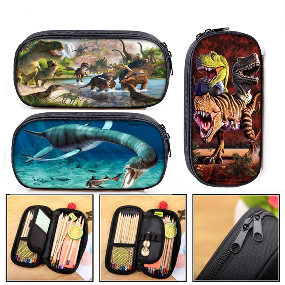 Estuche de cosméticos con estampado de dinosaurio, caja de lápices para niños y niñas Bolsas de lápices Rex para niños, estuche escolar, papelería, regalo