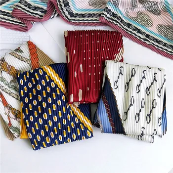 

2020 New Pleated Small Square Satin Silk Scarf 70*70cm Women's Polka Dot Floral Printed Scarves Head Scarf Wrap Handkerchief