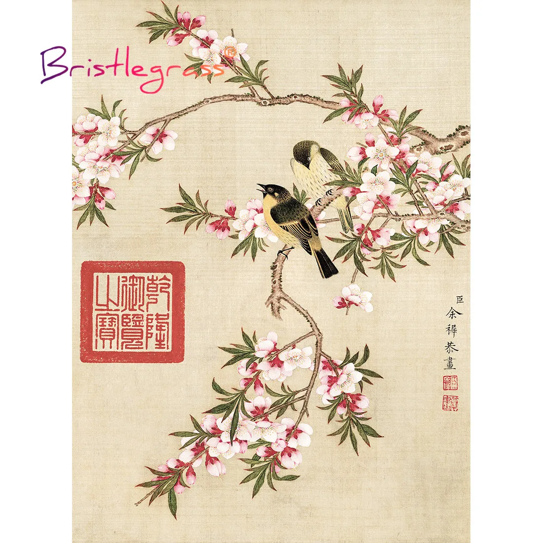 BRISTLEGRASS Wooden Jigsaw Puzzles 500 1000 Piece Peach Blossom Oriole Yuzhi Educational Toy Collectibles Chinese Painting Decor