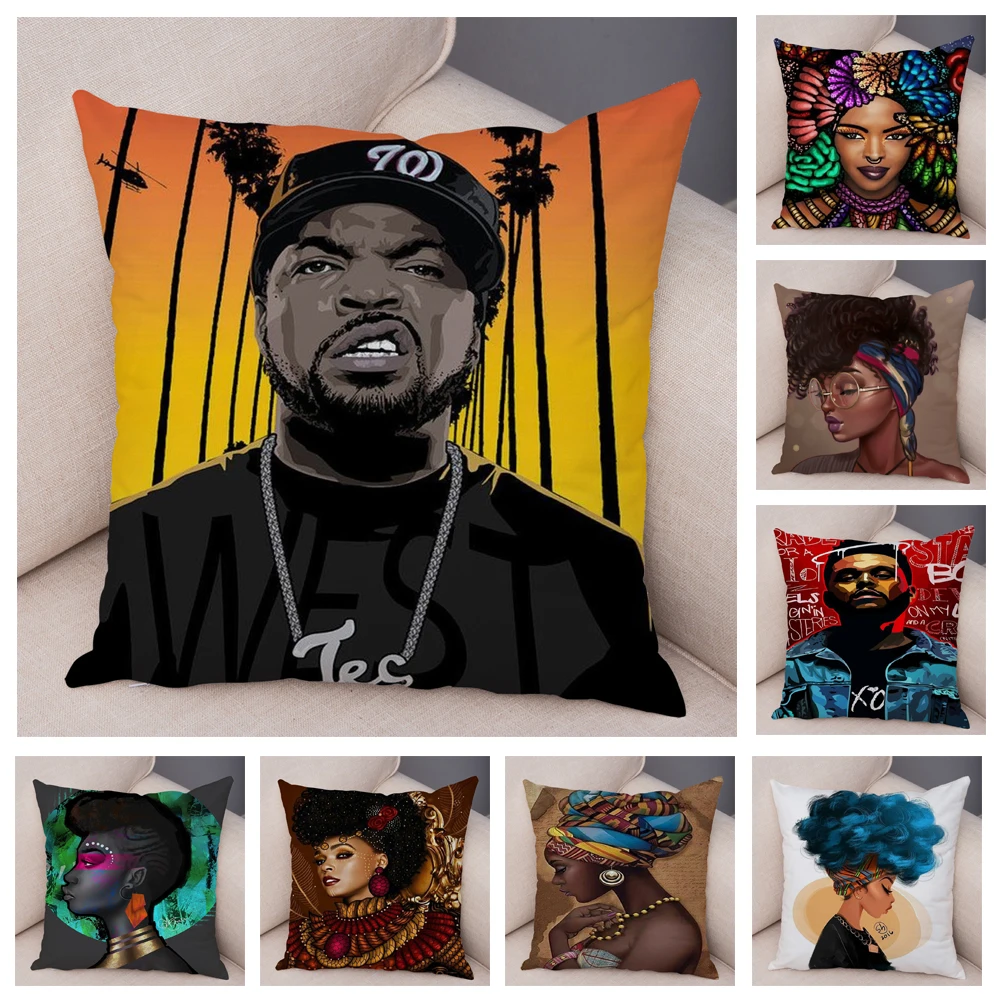 African Girl Kenya Style Cartoon Cushion Cover For Sofa Home Car