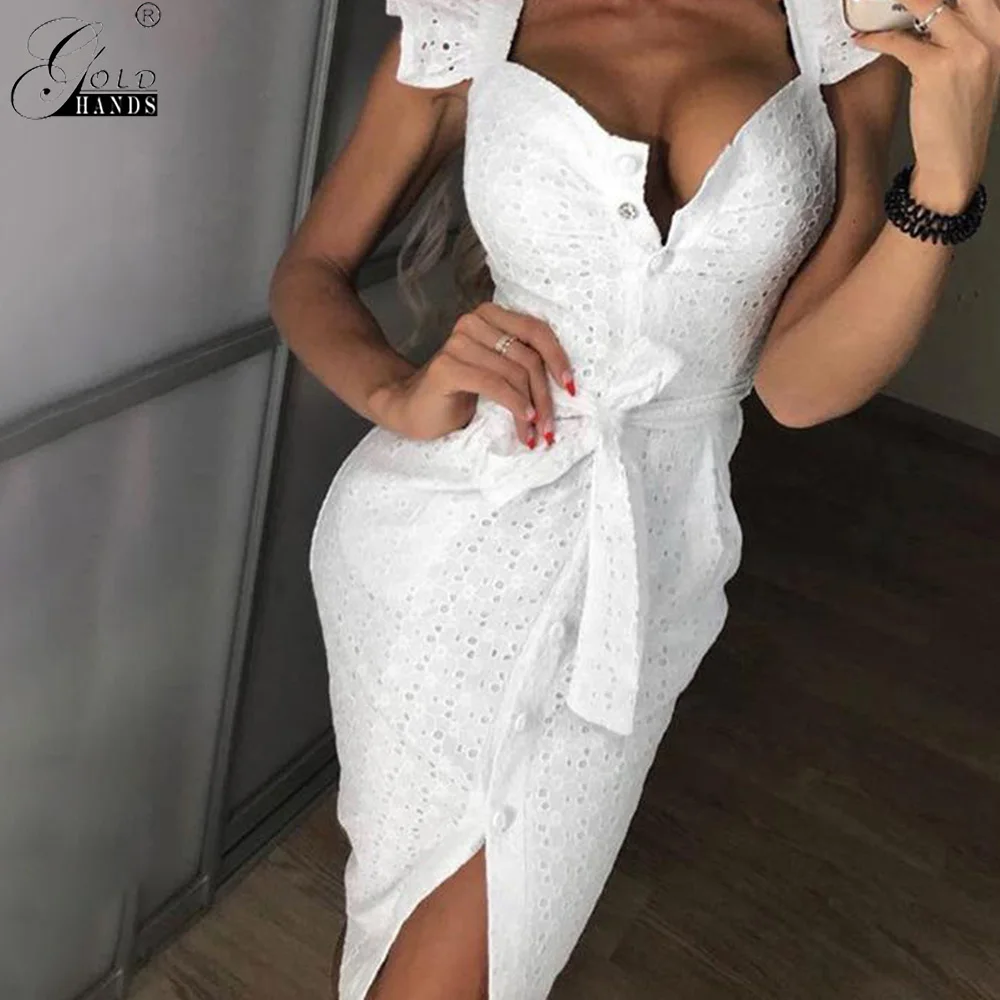 Женское летнее платье с вышивкой золотыми руками элегантное кружевное на