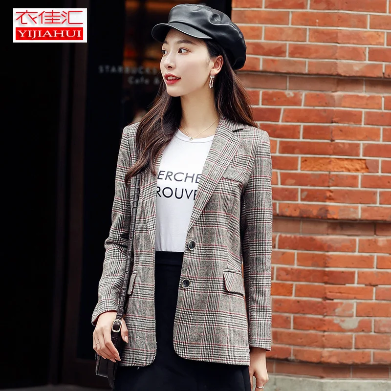 

Plaid Small Suit 2019 New Style WOMEN'S Dress Spring Clothing Korean-style Short Pattern Retro Suit Short Plaid Coat