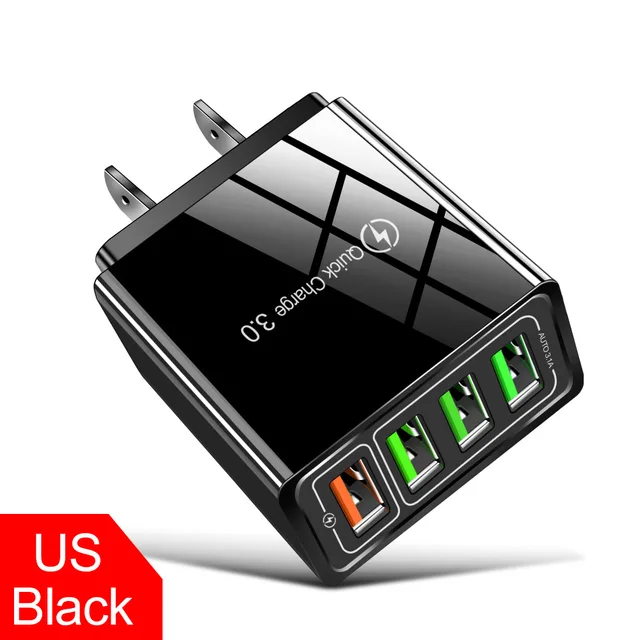 USB Charger Quick Charge 3.0 For Iphone 12 Pro Max 13 12 Mini Samsung S21 Xiaomi Charger Adapter For Smartphones Fast Charging US Black